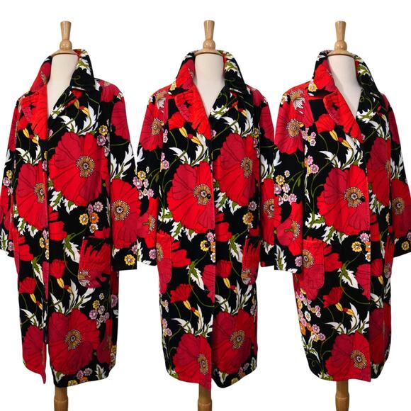 Vintage Other - Vintage 80s Vossen Modell Novelty Red Poppy Terry Towel Housedress Coat Robe